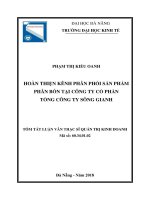 Tóm tắt luận văn Thạc sĩ Quản trị kinh doanh: Hoàn thiện kênh phân phối sản phẩm phân bón tại Công ty cổ phần Tổng công ty Sông Gianh
