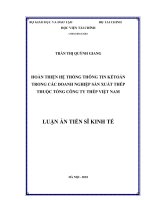 Tóm tắt Luận án Tiến sĩ: Hoàn thiện hệ thống thông tin kế toán trong các doanh nghiệp sản xuất thép thuộc tổng công ty thép Việt Nam