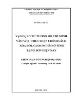 Vận dụng tư tưởng hồ chí minh vào việc thực hiện chính sách xóa đói, giảm nghèo ở tỉnh lạng sơn hiện nay 