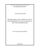 Thi hành nghĩa vụ dân sự trong các bản án, quyết định hình sự của tòa án nhân dân từ thực tiễn thành phố hà nội 