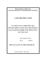 Phát triển sản xuất chè nguyên liệu bền vững trên địa bàn tỉnh Phú Thọ các nhân tố tác động đến việc công bố thông tin kế toán môi trường tại các doanh nghiệp nuôi trồng thủy sản Việt Nam