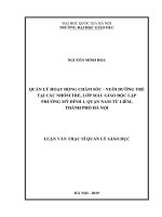 Quản lý hoạt động chăm sóc  nuôi dưỡng trẻ tại các nhóm trẻ, lớp mẫu giáo độc lập phường mỹ đình 1, quận nam từ liêm, thành phố hà nội 