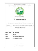 Investigating and evaluating the payment for forest environmental service in ba be district, bac kan province 