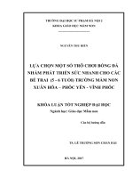 Nghiên cứu lựa chọn một số trò chơi bóng đá nhằm phát triển sức nhanh cho các bé trai, tuổi mẫu giáo lớn (5 6 tuổi) trường mầm non xuân hòa – vĩnh phúc (2017) 