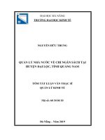Tóm tắt luận văn Thạc sĩ Quản lý kinh tế: Quản lý nhà nước về chi ngân sách tại huyện Đại Lộc, tỉnh Quảng Nam