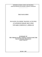Summary of the thesis of educational science doctor: Managing lower secondary teachers’ in-service training activities towards competency approach