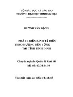 Tóm tắt luận án Tiến sĩ Kinh tế: Phát triển kinh tế biển theo hướng bền vững tại tỉnh Bình Định