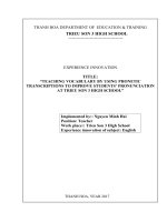 Teaching vocabulary by using phonetic transcriptions to improve students’ pronunciation at trieu son 3 high school 