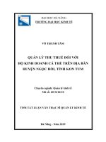 Tóm tắt luận văn Thạc sĩ Quản lý kinh tế: Quản lý thu thuế đối với hộ kinh doanh cá thể trên địa bàn huyện Ngọc Hồi, huyện Kon Tum