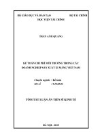 Tóm tắt luận án Tiến sĩ Kinh tế: Kế toán chi phí môi trường trong các doanh nghiệp sản xuất xi măng Việt Nam