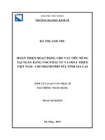 Tóm tắt luận văn Thạc sĩ Quản trị kinh doanh: Hoàn thiện hoạt động cho vay tiêu dùng tại Ngân hàng TMCP Đầu tư và Phát triển Việt Nam - Chi nhánh Phố Núi, tỉnh Gia Lai