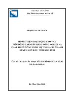Tóm tắt luận văn Thạc sĩ Quản trị kinh doanh: Hoàn thiện hoạt động cho vay tiêu dùng tại Ngân hàng Nông nghiệp và Phát triển Nông thôn Việt Nam, chi nhánh huyện Kon Rẫy, tỉnh Kon Tum