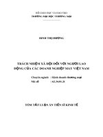 Tóm tắt luận án Tiến sĩ Kinh tế: Trách nhiệm xã hội đối với người lao động của các doanh nghiệp may Việt Nam