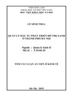 Tóm tắt luận án Tiến sĩ Kinh tế: Quản lý đầu tư phát triển đô thị xanh ở thành phố Hà Nội