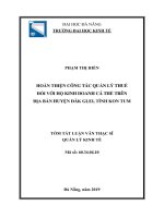Tóm tắt luận văn Thạc sĩ Quản lý kinh tế: Hoàn thiện công tác quản lý thuế đối với hộ kinh doanh cá thể trên địa bàn huyện Đăk Glei, tỉnh Kon Tum