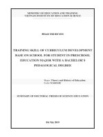 Summary of doctoral thesis of science education: Training skills of curiculum develop base on school for students in preschool education major with a bachelor''s degree in pedagogy