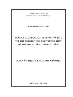 Quản lý giáo dục giá trị di sản văn hóa vật thể cho học sinh các trường THPT thành phố cao bằng, tỉnh cao bằng 