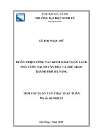 Tóm tắt luận văn Thạc sĩ: Hoàn thiện công tác kiểm soát ngân sách nhà nước tại Sở Văn hóa và Thể thao thành phố Đà Nẵng