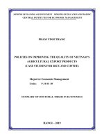 Summary of Doctoral thesis in Economics: Policies on improving the quality of Vietnam’s agricultural export products (Case studies for rice and coffee)