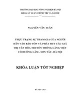 THỰC TRẠNG sự THAM GIA của NGƯỜI dân vào bảo tồn và PHÁT HUY các GIÁ TRỊ văn hóa TRUYỀN THỐNG LÀNG VIỆT cổ ĐƯỜNG lâm   sơn tây  hà nội 