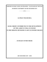 Summary of PhD thesis: Bank credit contributes to the development of the agricultural economy in the Mekong River Delta key economic region