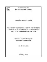 Tóm tắt luận văn Thạc sĩ Quản trị kinh doanh: Phát triển thị trường cho dịch vụ phi tín dụng tại TMCP Đầu tư và phát triển Việt Nam - chi nhánh Quảng Nam
