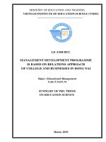 Summary of PhD thesis on Education science: Management development programme is based on relations approach of college and businesses in Dong Nai