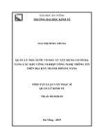 Tóm tắt luận văn Thạc sĩ: Quản lý nhà nước về đầu tư xây dựng cơ sở hạ tầng các khu công nghiệp công nghệ thông tin trên địa bàn thành phố Đà Nẵng