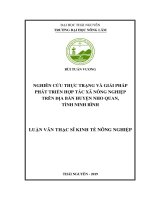Nghiên cứu thực trạng và giải pháp phát triển hợp tác xã nông nghiệp trên địa bàn huyện nho quan, tỉnh ninh bình