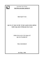 Tóm tắt luận văn Thạc sĩ: Quản lý nhà nước về du lịch cộng đồng trên địa bàn tỉnh Quảng Nam