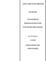 Summary of Doctoral thesis in public Management: State management for international relations activities of the Vietnamese catholic association