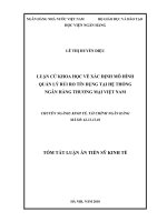 Tóm tắt luận án Tiến sĩ Kinh tế: Luận cứ khoa học về xác định mô hình quản lý rủi ro tín dụng tại hệ thống Ngân hàng Thương mại Việt Nam