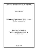 Tóm tắt luận án Tiến sĩ Kinh tế Chính trị: Kinh tế tư nhân trong nông nghiệp ở tỉnh Hải Dương