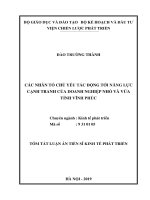 Tóm tắt luận án Tiến sĩ Kinh tế phát triển: Các nhân tố chủ yếu tác động tới năng lực cạnh tranh của doanh nghiệp nhỏ và vừa tỉnh Vĩnh Phúc