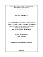 Summary of Doctoral thesis in Economics: Managment accounting of road and bridge engineering construction cost at civil engineering construction corporation under the ministry of transport