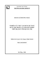 Tóm tắt luận văn Thạc sĩ: Nghiên cứu việc vận dụng kế toán quản trị trong các doanh nghiệp trên địa bàn tỉnh Quảng Trị