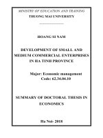 Summary of Doctoral thesis in Economics: Development of small and medium commercial enterprises in Ha Tinh province