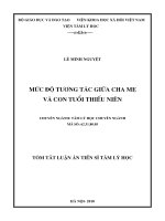 Tóm tắt luận án Tiến sĩ Tâm lý học: Mức độ tương tác giữa cha mẹ và con tuổi thiếu niên