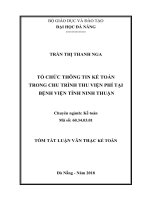 Tóm tắt luận văn Thạc sĩ: Tổ chức thông tin kế toán trong chu trình thu viện phí tại bệnh viện tỉnh Ninh Thuận