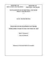 Summary of Doctoral thesis in Economics: Policies on development of trade infrastructure in our country by 2020