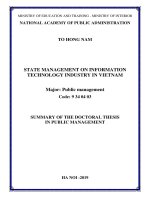 Summary of the Doctoral thesis in public Management: State management on information technology industry in Vietnam