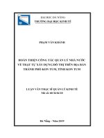 Tóm tắt luận văn Thạc sĩ Quản lý kinh tế: Hoàn thiện công tác quản lý Nhà nước về trật tự xây dựng đô thị trên địa bàn thành phố Kon Tum, tỉnh Kon Tum