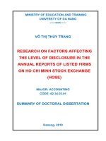 Summary of Doctoral dissertation: Research on factors affecting the level of disclosure in the annual reports of listed firms on Ho Chi Minh stock exchange (HOSE)