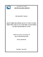 Tóm tắt luận văn Thạc sĩ Quản trị kinh doanh: Hoàn thiện hệ thống quản lý chất lượng theo tiêu chuẩn TCVN ISO 9001 tại Bảo hiểm xã hội thành phố Đà Nẵng
