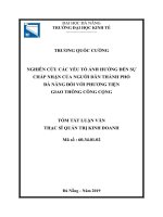 Tóm tắt luận văn Thạc sĩ Quản trị kinh doanh: Nghiên cứu các  yếu tố ảnh hưởng tới sự chấp nhận  của người dân TP. Đà Nẵng đối với phương tiện giao thông công cộng