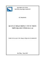 Tóm tắt luận văn Thạc sĩ: Quản lý hoạt động y tế tư nhân trên địa bàn tỉnh Gia Lai