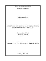 Tóm tắt luận văn Thạc sĩ: Tổ chức báo cáo kế toán quản trị tại Công ty cổ phần mía đường 333 Đắk Lắk