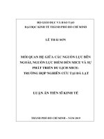 Luận án Tiến sĩ Kinh tế: Mối quan hệ giữa các nguồn lực bên ngoài, nguồn lực điểm đến MICE và sự phát triển du lịch MICE - Trường hợp nghiên cứu tại Đà Lạt