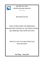 Tóm tắt luận văn Thạc sĩ Quản trị kinh doanh: Tăng cường công tác kiểm soát thanh toán vốn đầu tư xây dựng cơ bản qua kho bạc Nhà nước Đà Nẵng
