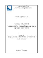 Tóm tắt luận văn Thạc sĩ Quản trị kinh doanh: Đánh giá thành tích tại Trung tâm Chăm sóc khách hàng Điện lực miền Trung